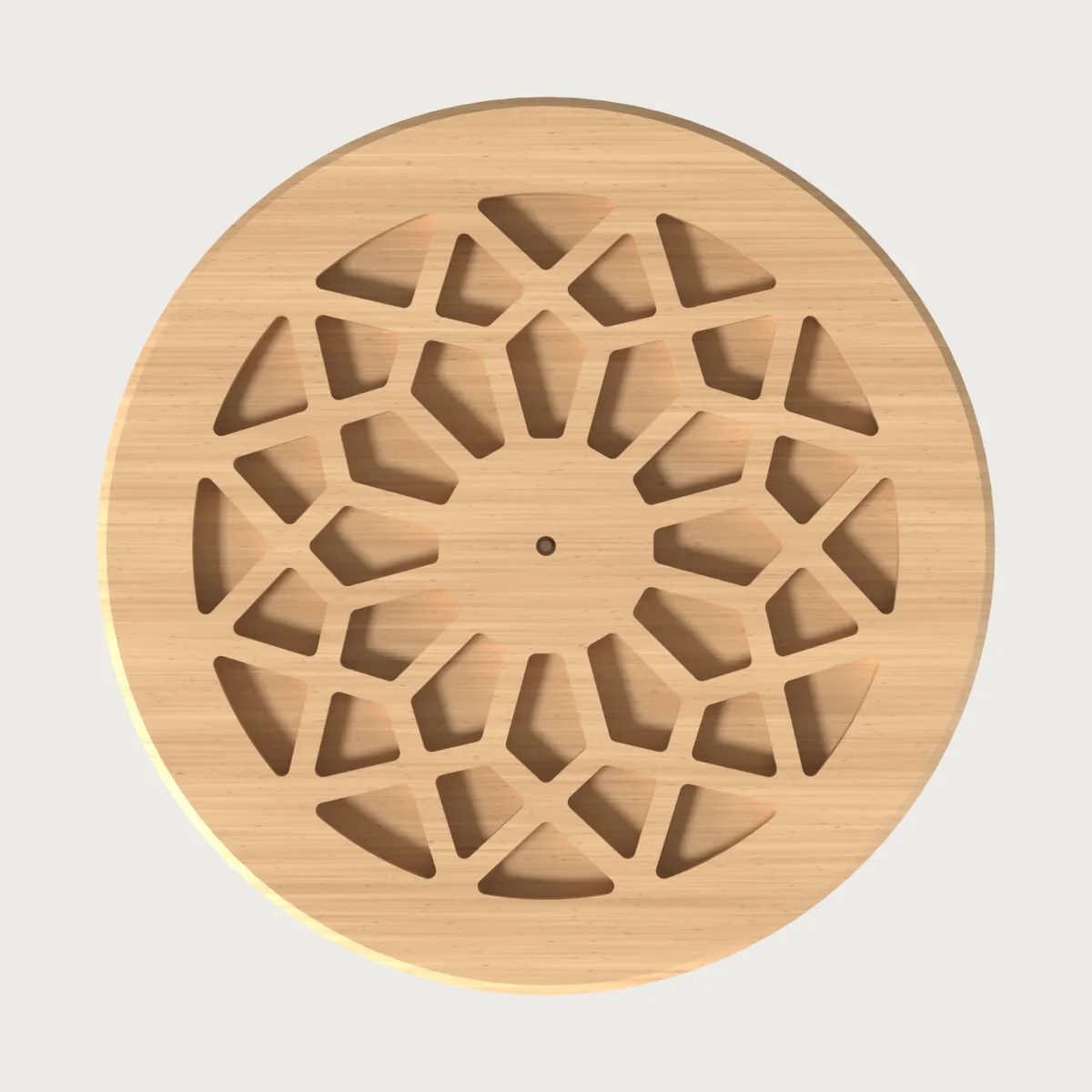 Der Deckel von oben: drei Ringe aus je zwölf gefrästen Feldern um das Loch in der Mitte.